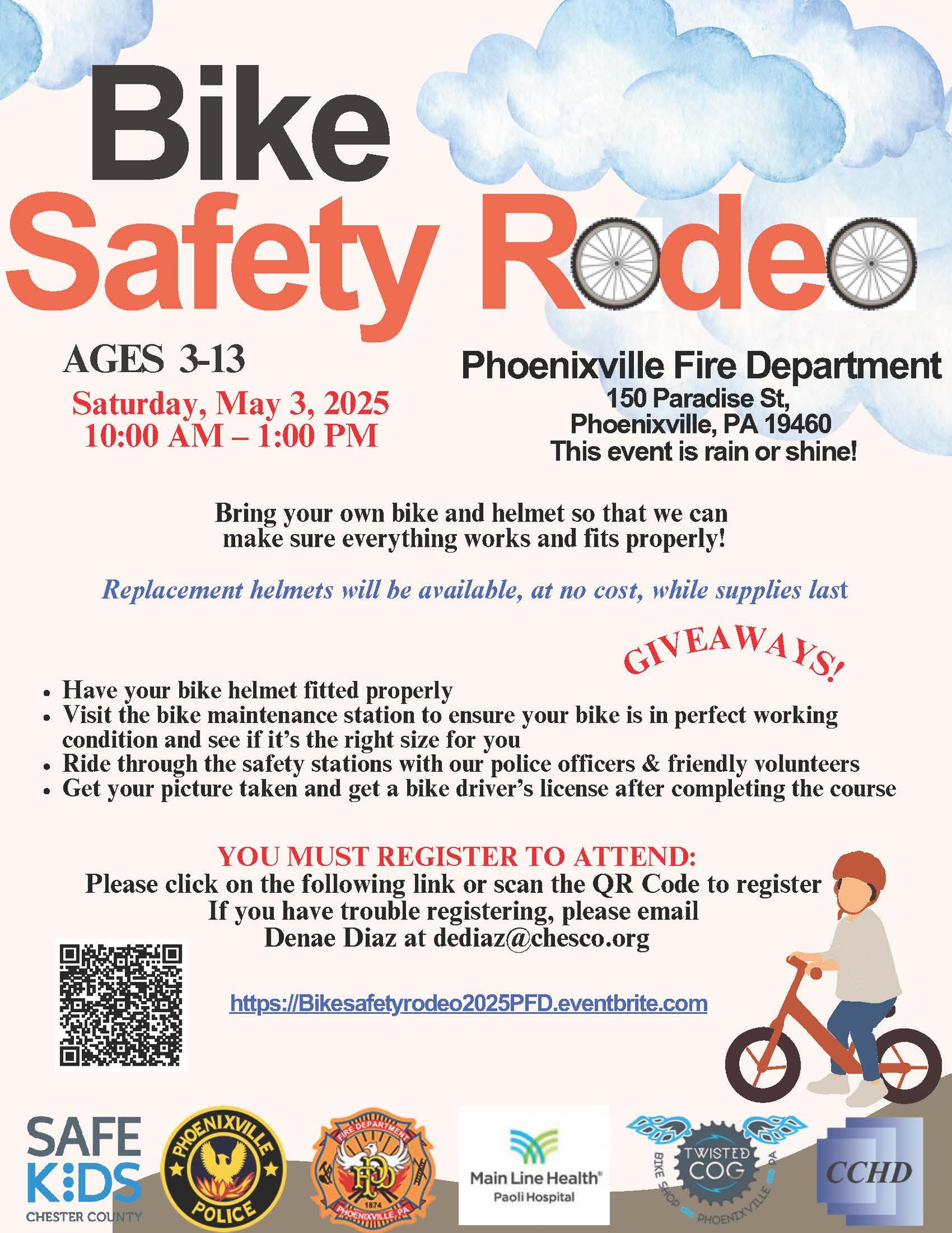 Phoenixville Police Bike Rodeo on May 3rd at Phoenixville Fire Department